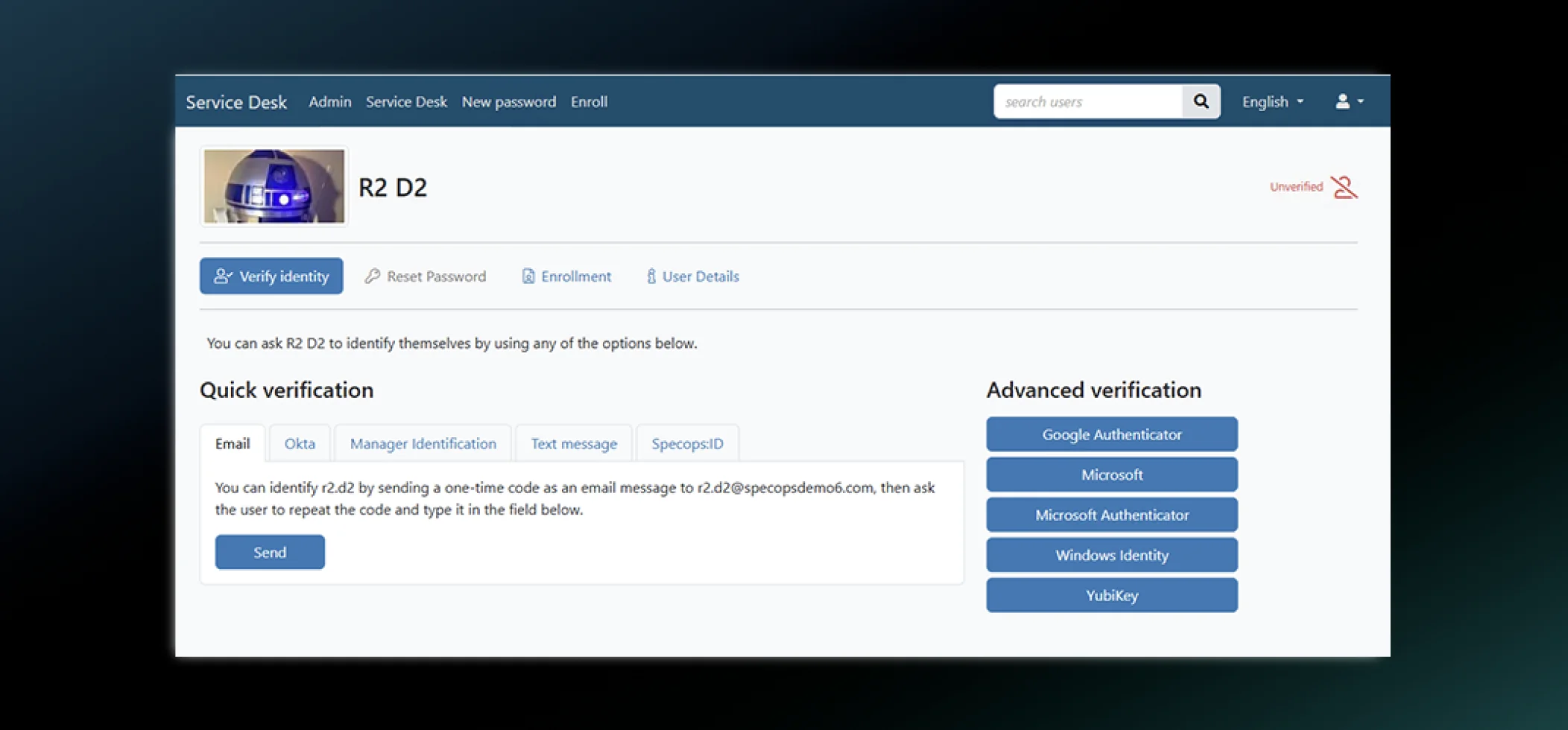 capture d'écran Specops Secure Service Desk